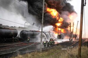 treno in fiamme