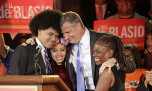 Bill de Blasio celebrates with his family